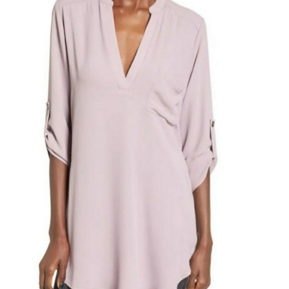 LUSH Pink Relaxed Mandarin Collar Blouse Size Small - Picture 2 of 4